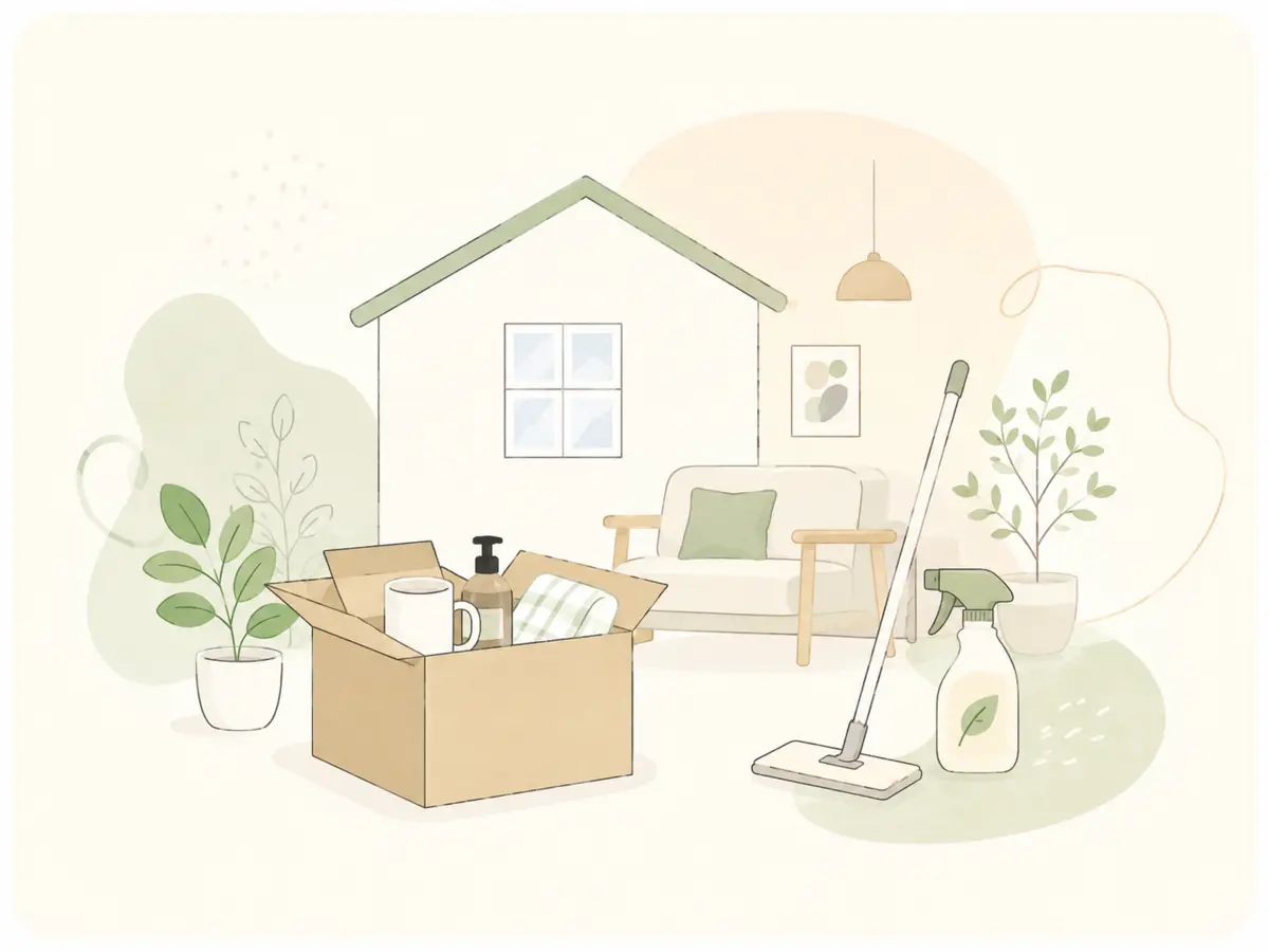 暮らしの道具と掃除用品のイラスト