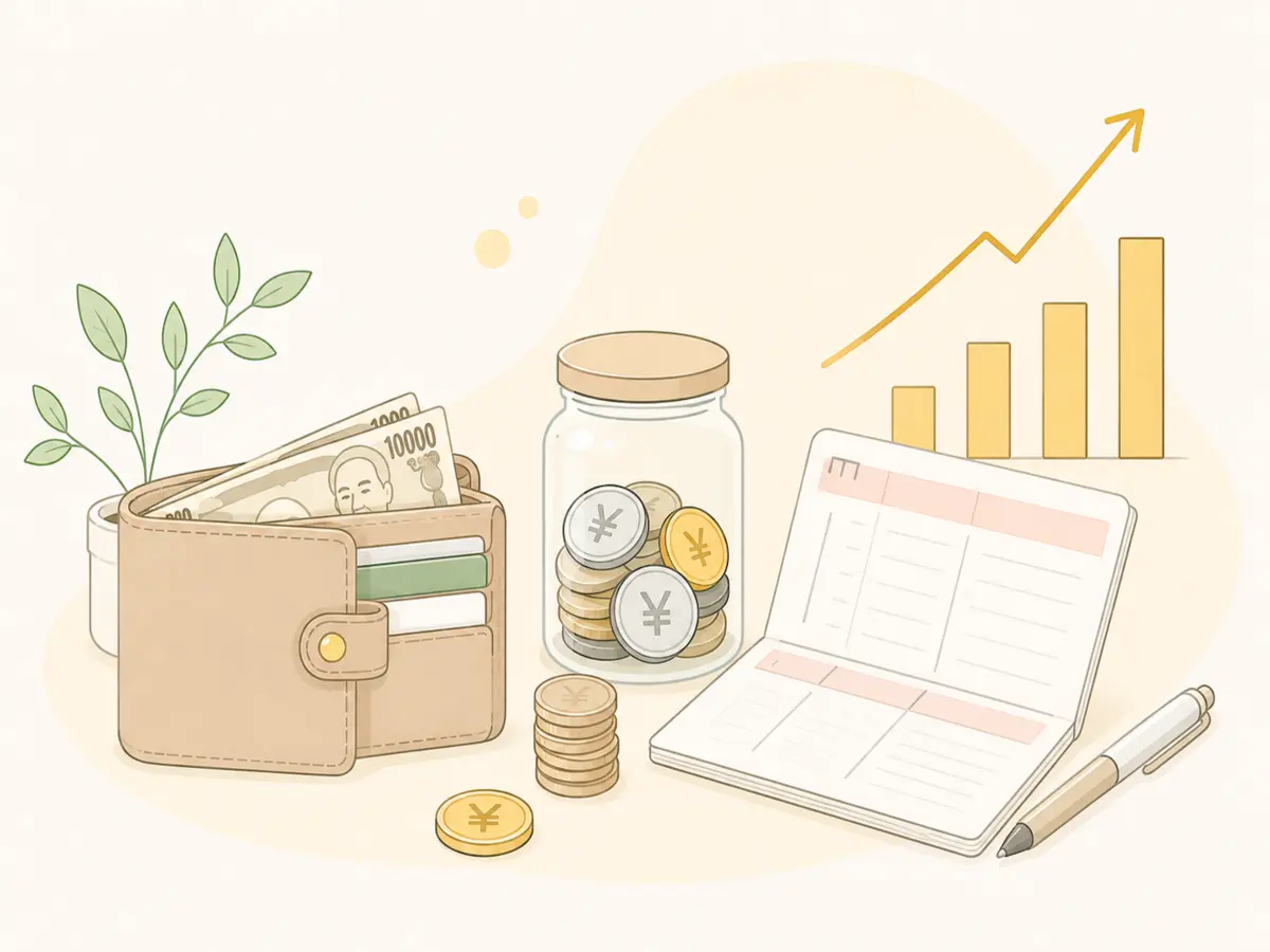 財布、貯金、家計管理のイラスト